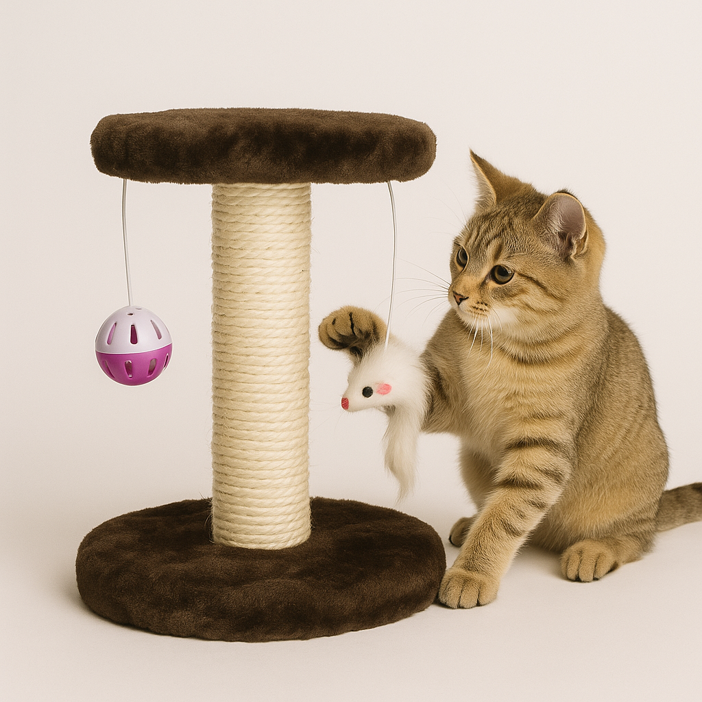 Double-Layered Cat Climbing Frame: Plush Mouse + Sisal Scratching Post + Cat Perch + Interactive Toy, Fun and Scratching Combined!