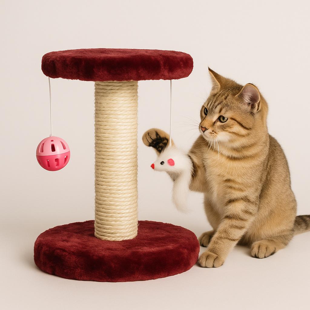 Double-Layered Cat Climbing Frame: Plush Mouse + Sisal Scratching Post + Cat Perch + Interactive Toy, Fun and Scratching Combined!