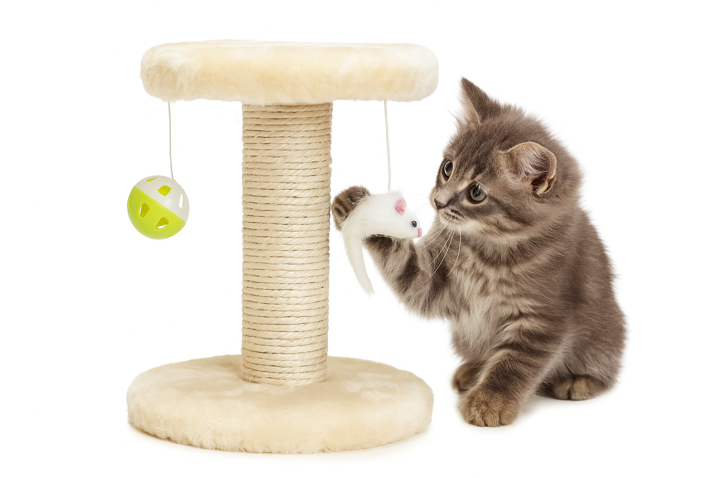 Double-Layered Cat Climbing Frame: Plush Mouse + Sisal Scratching Post + Cat Perch + Interactive Toy, Fun and Scratching Combined!
