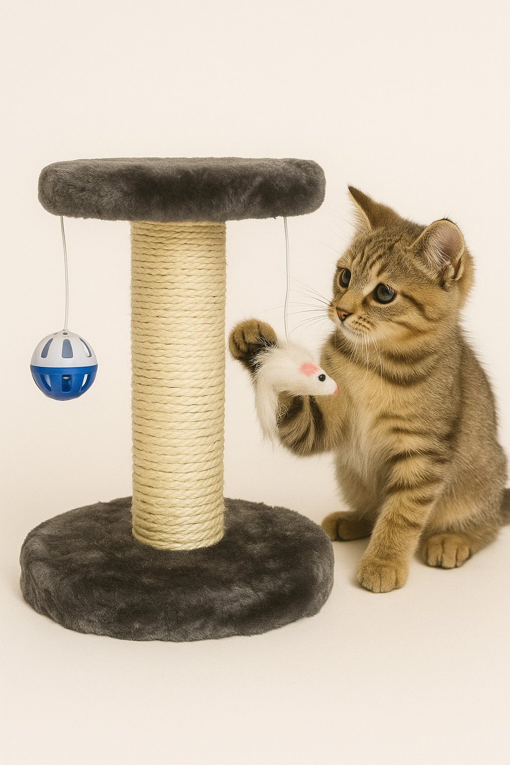Double-Layered Cat Climbing Frame: Plush Mouse + Sisal Scratching Post + Cat Perch + Interactive Toy, Fun and Scratching Combined!